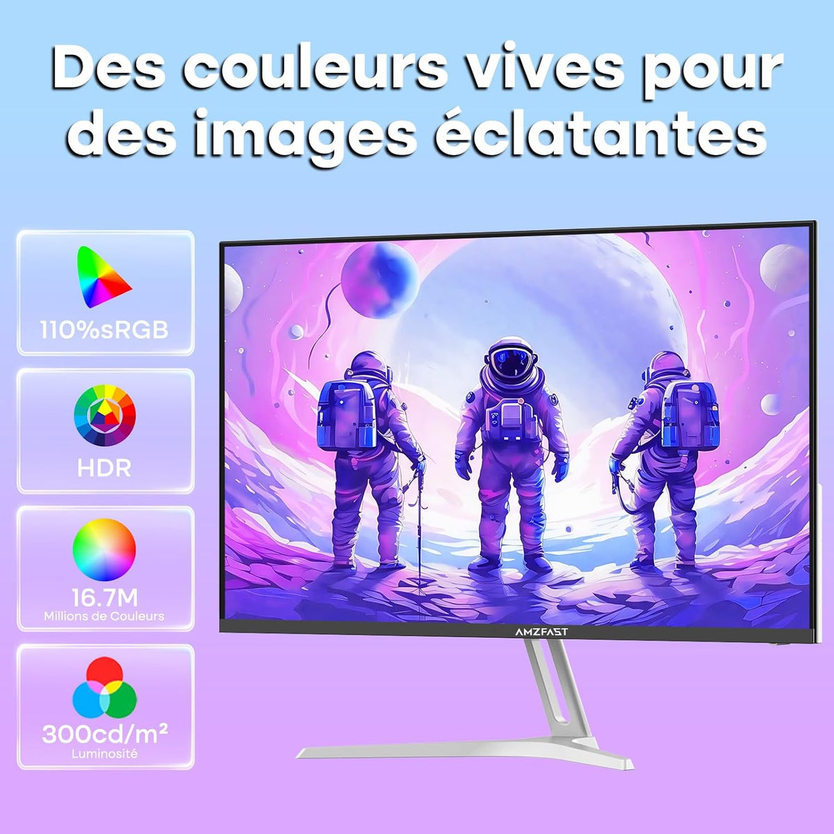 Monitor da Gaming Amzfast 24 Pollici - 200Hz, FHD 1920x1080, Fast IPS, 1ms MPRT, 80% DCI-P3, 110% sRGB, HDR, Anti-Luce Blu, Adaptive Sync, VESA 75x75, HDMI 2.0/DP 1.4, Bianco - AMZG24X1W - QUORE