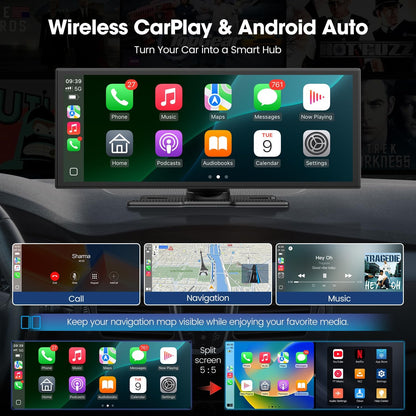 LAMTTO Draadloze Autoradio Carplay Scherm met Net-flix YouTube TikTok,10.25'' A-pple CarPlay & Android Auto met Achteruitrijcamera Split Screen Dual Bluetooth Navigation FM AUX voor iOS 10+Android 11+
