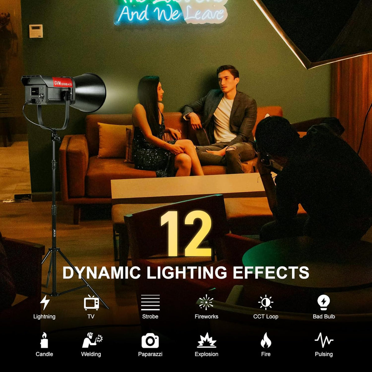GVM 300W LED-videolamp, 221950lux/1m, ARO SD300B Fotografie Verlichting Kit met APP Control, 2700K-6800K Studio Light Continue Verlichting Kit voor YouTube, Film, 12 Scène-effecten