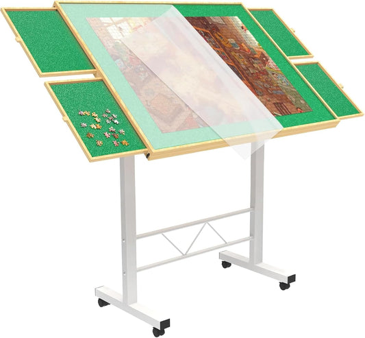 Puzzeltafel met 1500 stukjes, in hoogte verstelbare puzzelplank met deksel en 4 laden, puzzeltafel voor volwassenen, puzzelplank met deksel en poten voor puzzelaars
