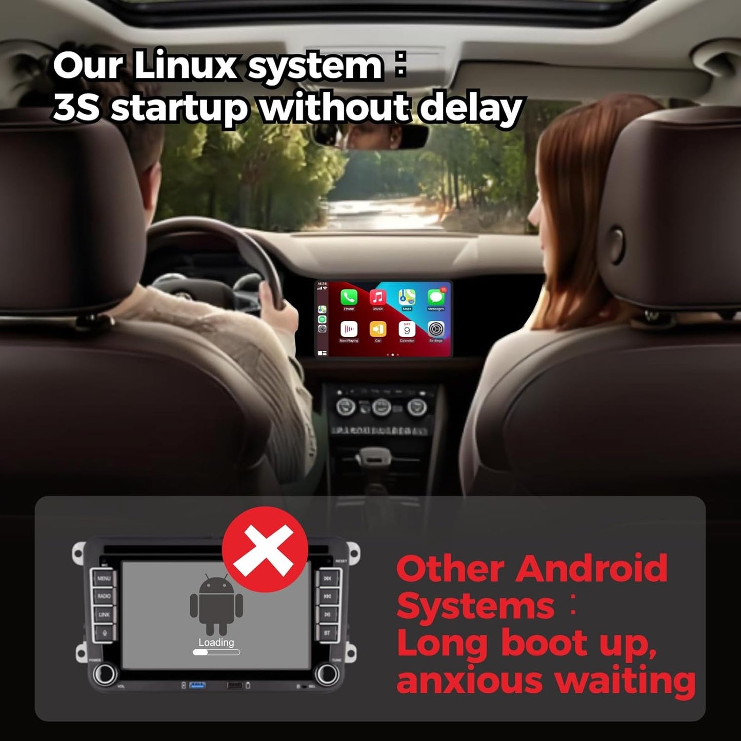 Autoradio, plug en play, compatibel met VW Golf 5 6 Passat Polo rcd330 met draadloze CarPlay Android Auto Bluetooth Radio (DSP-sound)