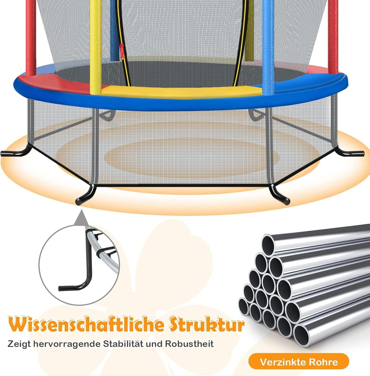 FANTASK Indoor-/outdoortrampoline met veiligheidsnet, Ø 165 cm, tuintrampoline tot 135 kg belastbaar, trampoline voor kinderen vanaf 3 jaar