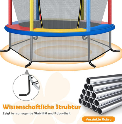 FANTASK Indoor-/outdoortrampoline met veiligheidsnet, Ø 165 cm, tuintrampoline tot 135 kg belastbaar, trampoline voor kinderen vanaf 3 jaar