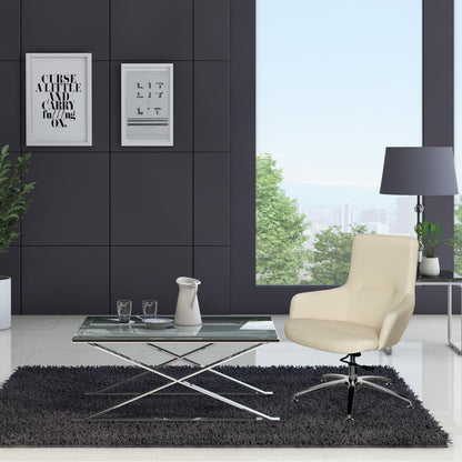 Relaxstoel – Loungefauteuil – Fauteuil – Draaistoel – Relaxfauteuil – Crème Wit Kunstleer – Individueel Instelbaar Kantelmechanisme – 180° Draaibaar