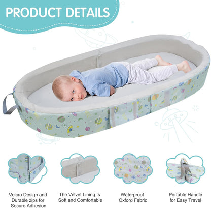 Draagbaar waterdicht reisbedje, opvouwbaar reisbed met matras, babyreiswieg voor baby's, kinderen en peuters, wasbaar laken inbegrepen, voor kamperen en reizen