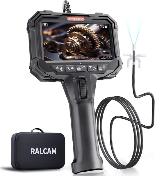 Ralcam Endoscoopcamera met licht, endoscoopcamera met 210° beweegbare kop, 6,2 mm sonde, 5 inch HD-scherm, IP67-inspectiecamera, 1,5 m elastische slangenbuis, buiscamera voor auto en huis