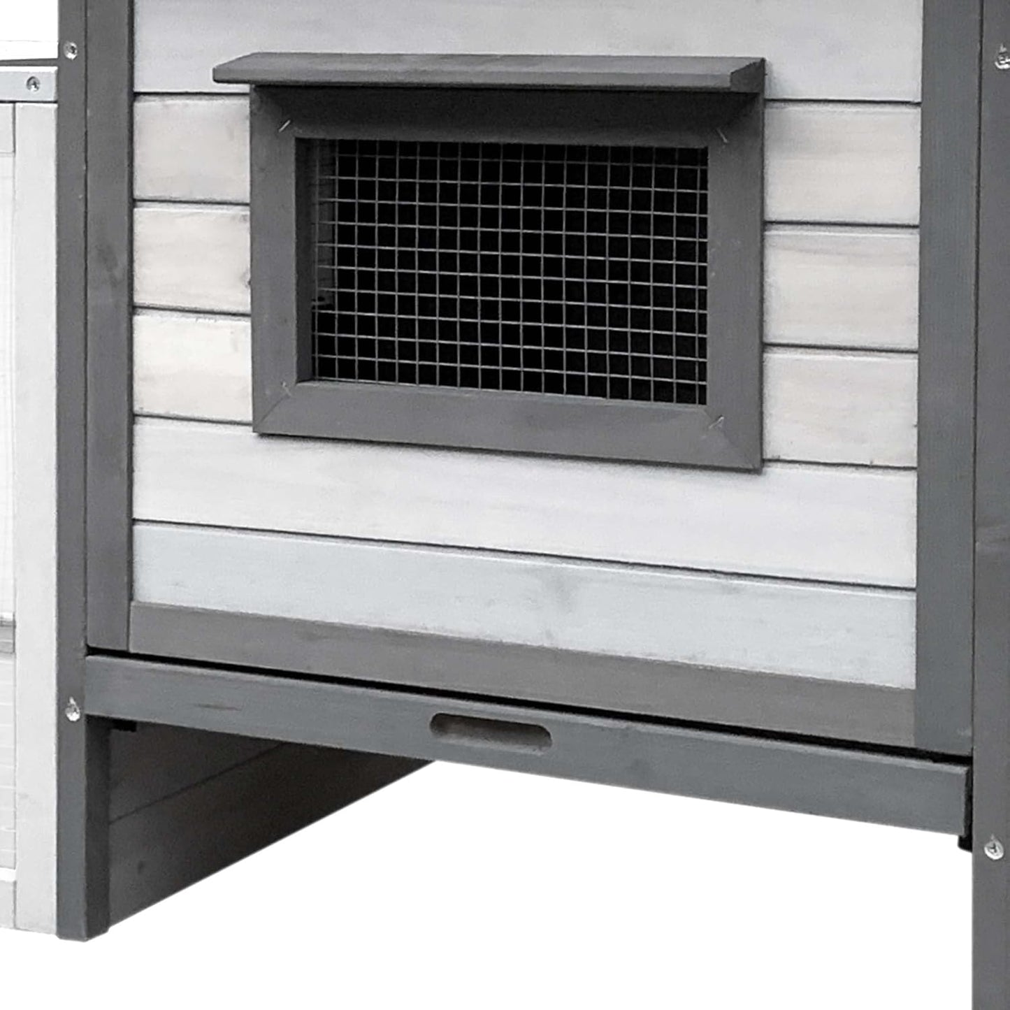 Rabbit hutch light grey 146x75x83 cm made of wood - rodent house free walking space - removable bowl - QUORE