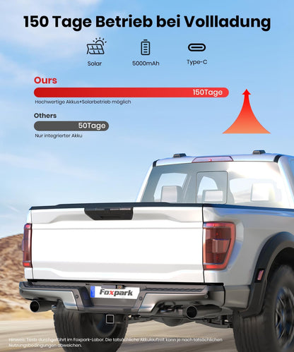 Draadloze achteruitrijcamera op zonne-energie: snelle installatie van twee minuten & HD 1080p met 5 inch monitor, krachtig nachtzicht, IP69K auto waterdichte achteruitrijcamera, draadloze set
