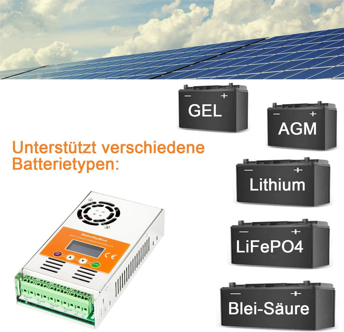 60A MPPT laadregelaar op zonne-energie, max. 160 V, stationaire spanning 2800 W, PV vermogen, voor 12 V/24 V/36 V/48 V batterijsystemen
