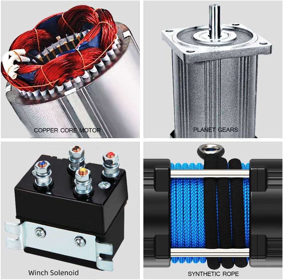 Anbull Elektrische lier 12 V, 2045 kg, motorlier, synthetisch touw, waterdicht conform IP67, nylon touw, met montagebeugel en afstandsbediening, compatibel met ATV UTV