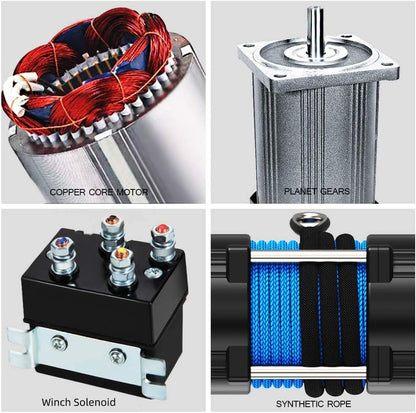 Anbull Elektrische lier 12 V, 2045 kg, motorlier, synthetisch touw, waterdicht conform IP67, nylon touw, met montagebeugel en afstandsbediening, compatibel met ATV UTV