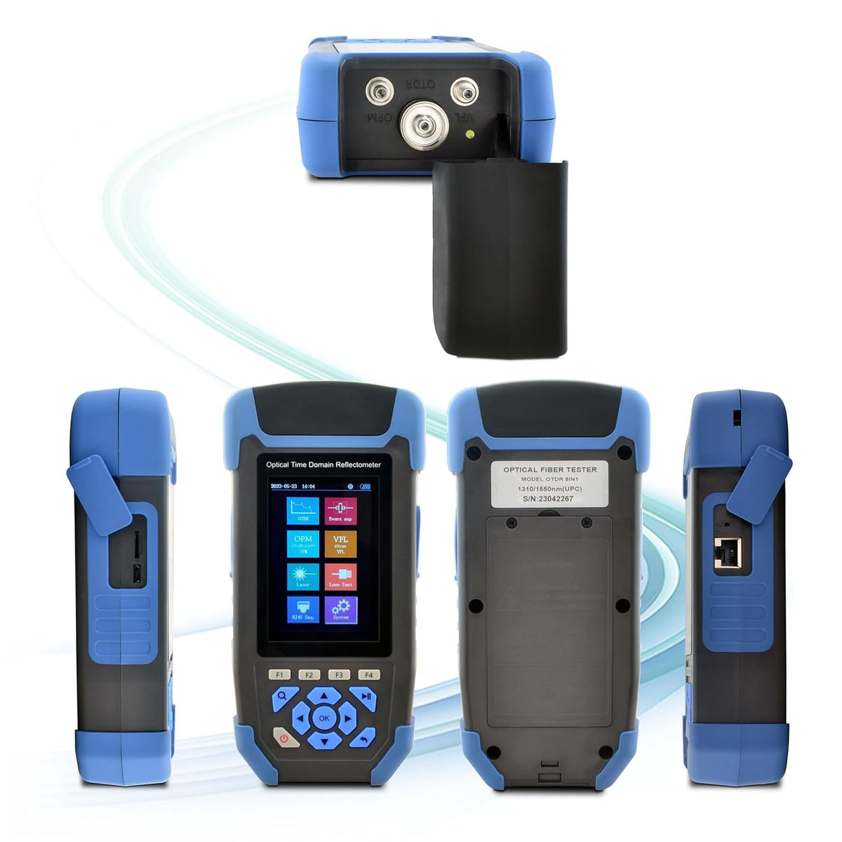 1310/1550nm 24/22dB draagbaar 4-in-1 OTDR +VFL+OPM+OLS 3,5 inch scherm, 60 km LWL-tester / optische tijdbereik-reflectometer/glasvezeltester met SC/UPC+FC/UPC+LC/UPC&APC adapter (OTDR42F-T1)
