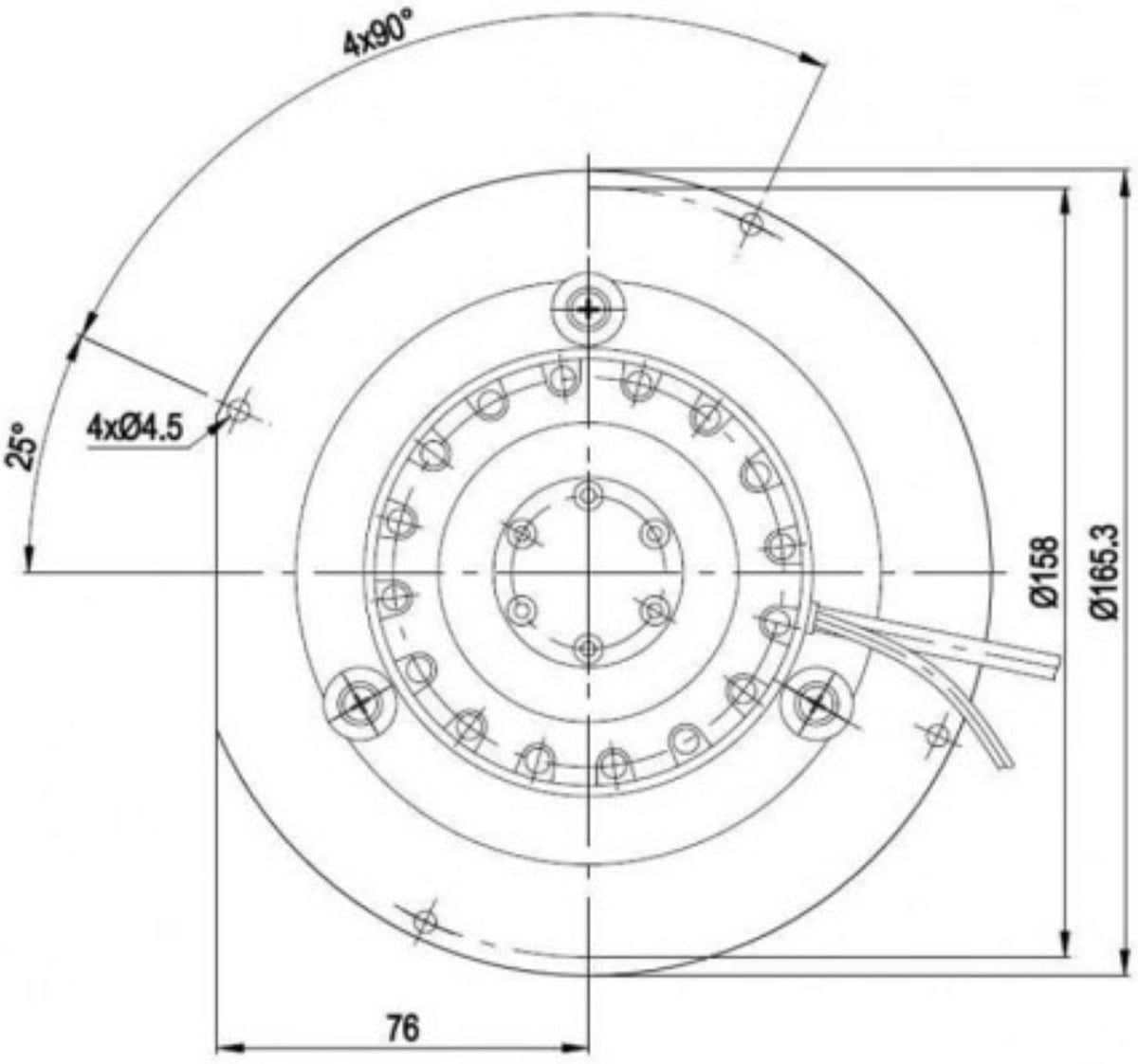 Rookafvoer EBM R2E150-AN91-13, roestvrij staal, 150 mm, 2400 tpm, 32 watt, pelet