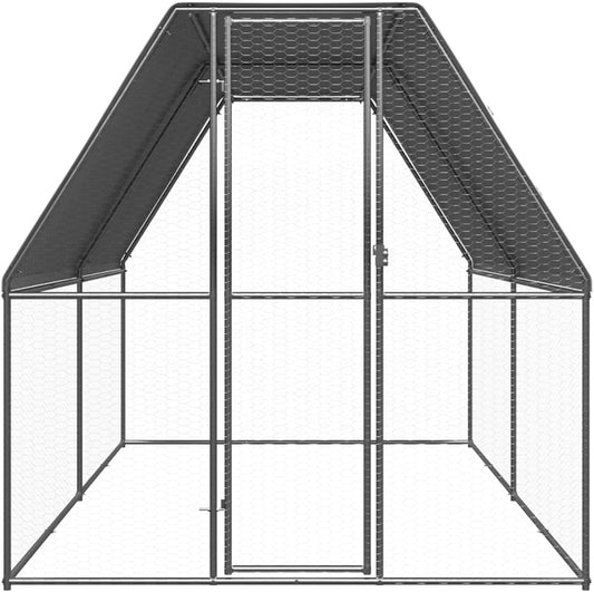 Chicken Cage with Roof, Chicken Coop, Freewheel, Chicken Aviary, Chicken, Small Animals, Poultry, Door with Lock, 2 x 4 x 2 m, Galvanised Steel