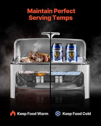 Voedselwarmer – Warmhoudplaat – Buffetwarmer – Cateringwarmer – Zelfbediening – 8,5 Liter Inhoud – Roestvrij Staal Met Inklapbaar Deksel