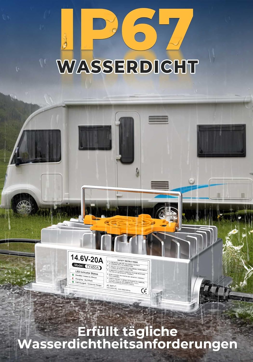 14.6V 20A LiFePO4 Lithiumbatterijlader Acculader voor 12V (12.8V) LiFePO4 Lithiumbatterijen, 12V Lithium-ijzerfosfaat-acculader voor Campers, Boten, Auto's, schepen en Zonne-energie