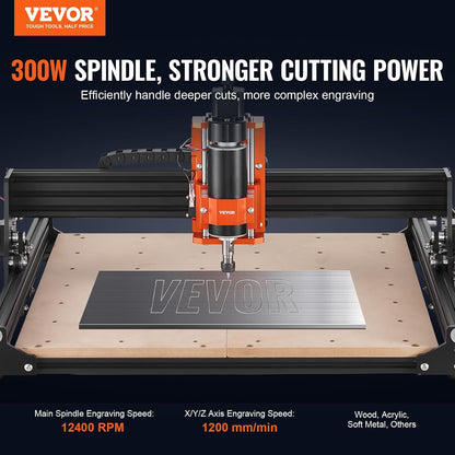 VEVOR - CNC-freesmachine, 300 W, 3 assen GRBL besturing van hout voor gravure, 400 x 400 x 75 mm, 15,7 x 15,7 x 2,95 inch in werkbereik, 12000 omw/min voor acrylhout MDF