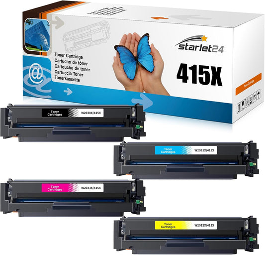 Starlet24 4 x 415 x toner compatibele toner voor HP 415X W2030X W2031X W2032X W2033X met chip als vervanging voor Laserjet Pro MFP M479fdw M479fdn M479fdw M454dw M454dn