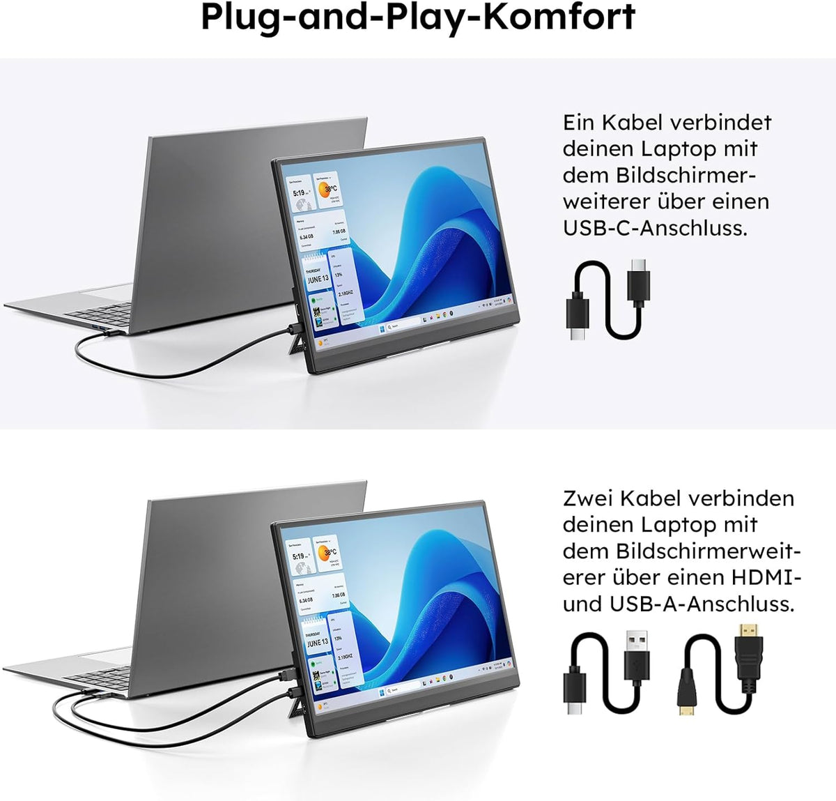 Portable Monitor 15.6" with Custom Stand, 1080P FHD Portable Monitor with Speaker, Ultra Slim USB-C & HDMI External Display for Laptop/PC/Mac/Xbox - with VESA Holes - QUORE