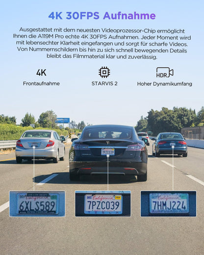 VIOFO A119M Pro 4K HDR Mini dashcam auto met CPL, Wi-Fi 6 & GPS autocamera voorzijde met STARVIS 2, spraakbesturing en spraakweergave, nachtzicht 2.0, gebufferde parkeermodus, 1,5 inch lcd-scherm