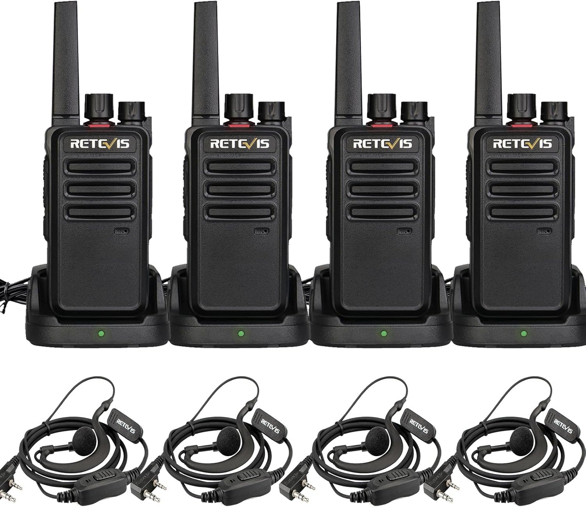 Retevis RT668 Walkie Talkie, PMR446 Licentievrij 16 Kanalen, Walkie Talie set met Oordopjes, Handsfree VOX, CTCSS/DCS, Squelch TOT Scan, Hotel, Familie, Portofoon Oplaadbaar (Zwart, 4 Stuks)