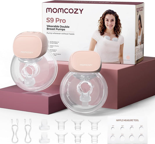 Momcozy S9 Pro Elektrische Borstkolf Bijgewerkt, Handsfree Borstkolf Met Lange Accuduur En LED-Display, Met 2 Modi En 9 Niveaus (Roze, 2-Pack)