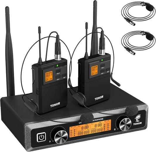 Draadloos microfoonsysteem – UHF Microfoonset – Karaoke Microfoonset – Headset En Lavalier Microfoons – Bodypack Zender En Ontvanger – 5 Frequenties Per Microfoon – Bereik Tot 60 Meter