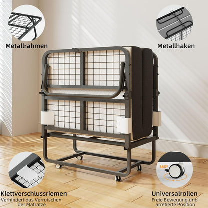 Deluxe opklapbed (incl. 13 cm dik traagschuimmatras), inklapbaar logeerbed, volwassenen 80 x 190 cm, metalen klapframe, versterkt metalen rooster, stofbestendige opbergtas, belastbaarheid 200 kg