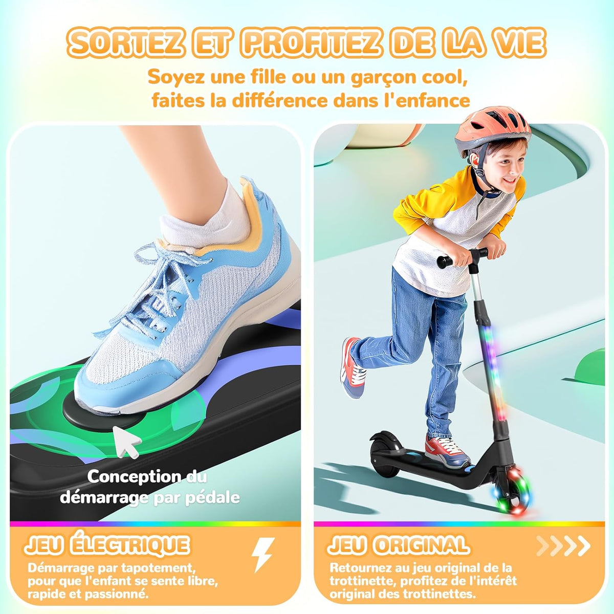 SISIGAD Elektrische step voor kinderen, 6-8-10 jaar, elektrische scooter, 5,3 inch met kleurrijk ledlicht en 3 verstelbare hoogtes, kinderstep, maximale snelheid 10 km/u, maximale belasting 70 kg