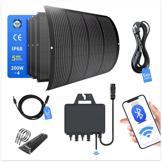 RC 800 W balkonkrachtcentrale set met houder, 200 W flexibele zonnepanelen, 800 W met wifi-omvormer, compleet stopcontact fotovoltaïsch systeem