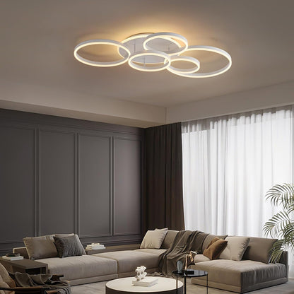 Dimbare LED Plafondlamp, 116 cm Flush Mount 108W 6400 lm Plafondverlichting met Afstandsbediening, 6 Ringen Plafondverlichting voor Woonkamer Slaapkamer Eetkamer, 3000-6000K, Wit