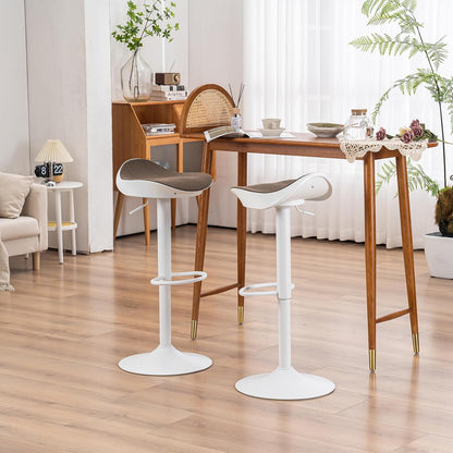 Kidol & Shellder Barkruk, eetkamerstoelen, set van 2, wit, bruin, fleece, teddy in hoogte verstelbaar, 360 graden van PU en metaal, voor huis, keuken, toonbank, bistro