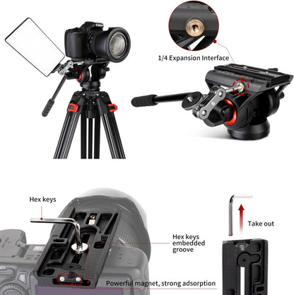 COMAN Camerastatief, 188 cm, robuust statief voor professionele videocamera's, draagtas, 8 kg, inclusief snelwisselplaat, fotostatief, statief