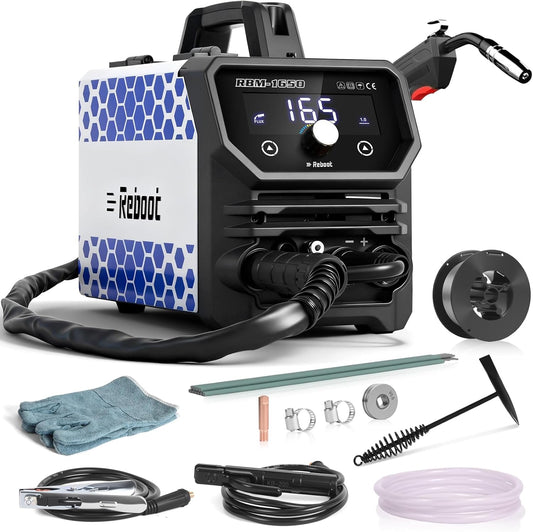 Reboot MIG-lasapparaat 165 AMP 230 V 4-in-1 meervoudig proces | gasloos / lift TIG/stick MMA met groot led-display, RBM1650 + gratis accessoires