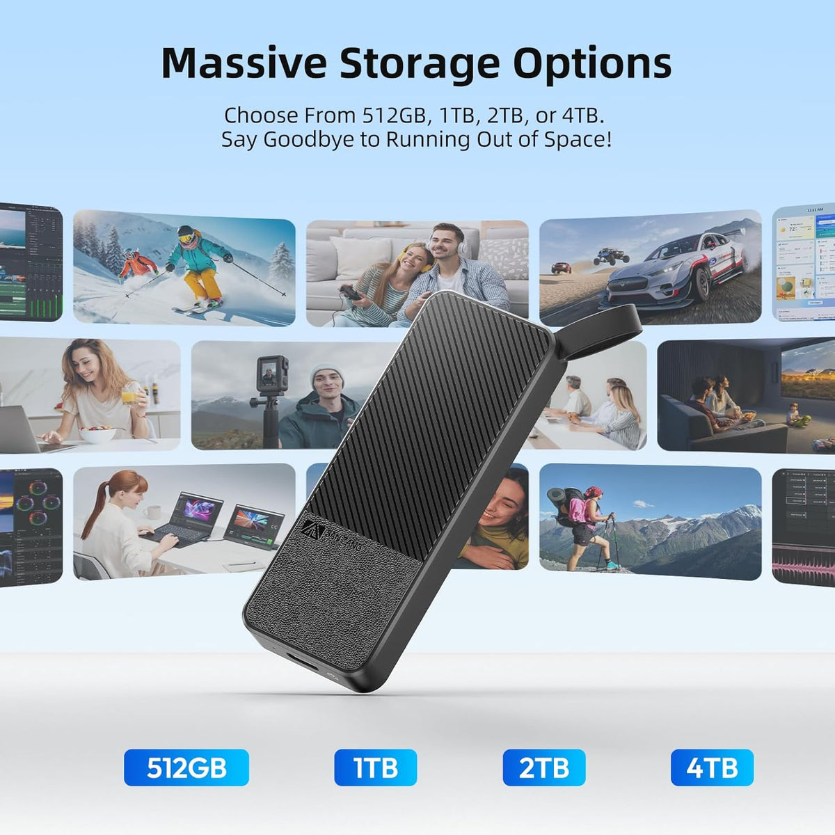 SAN ZANG MASTER Portable SSD 2TB, USB 3.2 Gen2 Portable SSD, with USB-C Cable, 560MB/s Reading, 520MB/s Writing, Reliable Storage for Mac, Laptop, USB-C Smartphone and More, Black - QUORE