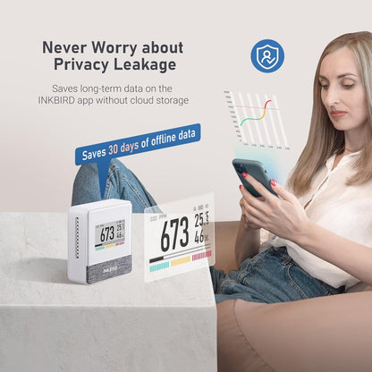 Inkbird Bluetooth CO2 Meter, IAM-T1 Luchtkwaliteitsmeter Thermometer Hygrometer Luchtdruk met Elektronisch Inktscherm, App Monitor, 18 Maanden Batterijduur, voor Thuis, Op Kantoor
