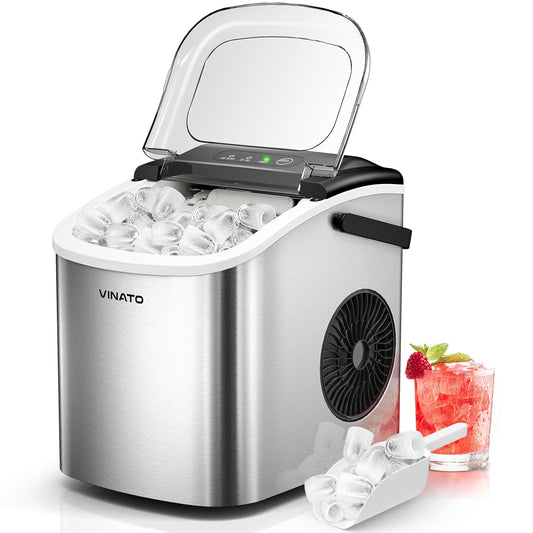 VINATO IJsmachine, kleine ijsmachine, 9 ijsblokjes in slechts 6-8 minuten, ijsmachine 12 kg/24 uur, draagbare ijsmachine voor keuken, bar, camping