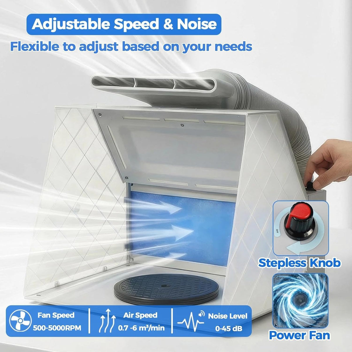 ABEST Airbrush-cabine, verstelbare krachtige ventilator en 4 ledlampen, 2-laags filter met 7,5 inch draaiplateau, 16 krokodillenstokken voor schilderen, modelbouw en handwerk