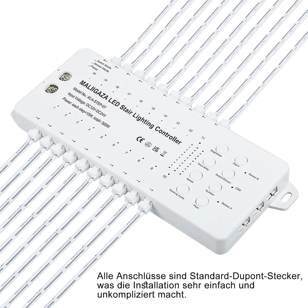 Intelligente led-trapverlichting, 20 niveaus, koudwit, 6000 K, automatische Smart Stair Lighting met PIR-bewegingssensor, lichtsensor en draadloze bediening, complete set voor binnen
