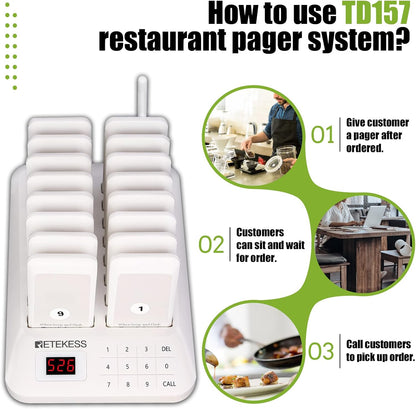 Draagbare Pieper – Oproepsysteem – Pager – Restaurant Pager – Draadloze Pieper – Witte Variant – Touchscreen Bediening – 20 Uur Batterijduur - QUORE