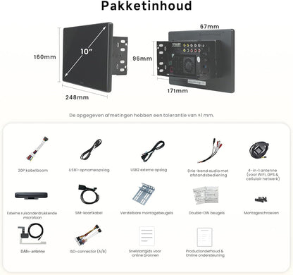 Autoradio – Auto Radio – 2-DIN Multimedia Speler – Android Auto – Apple CarPlay – 10,1" QLED Scherm – DAB+ Radio & 4G LTE Connectivity