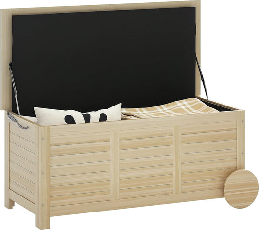 Outsunny Auflagenbox 185 L Stauraum Wasserdicht Gartenbox mit Rollen Holz wetterfest UV-resistant Kissenbox Aufbewahrungsbox Gartentruhe für Outdoor Garten Balcony Naturholz - QUORE