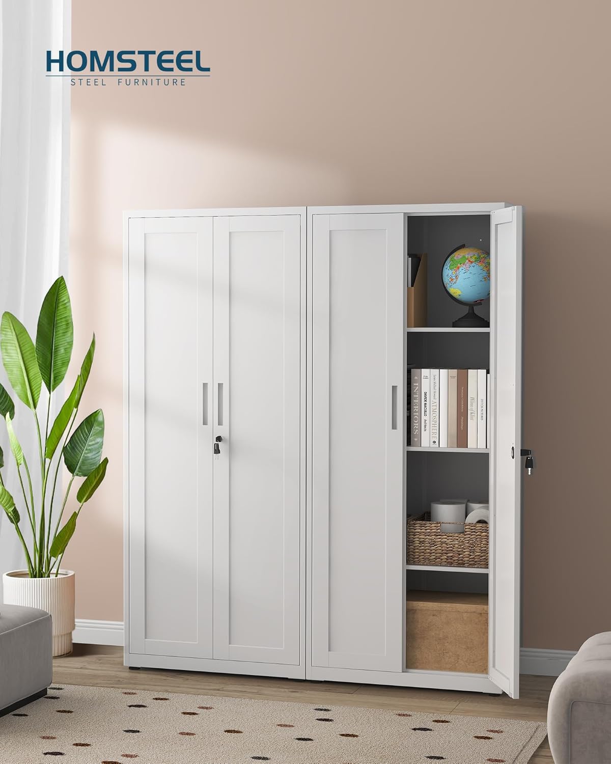 Dossierkast, afsluitbare garagekast, 3 niveaus, bureaukast, werkplaatskast met verstelbare planken, voor kantoor, garage en bijkeuken, 40 x 75 x 181,5 cm, wit