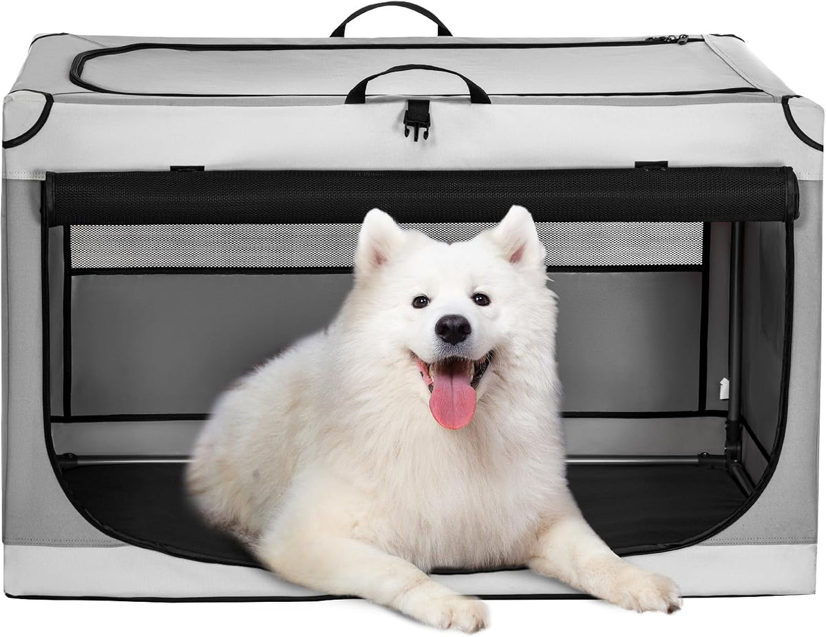 Petsfit Hondenbench met dikke mat, verstelbare stoffen hoes, ademende gaasdeuren, hondenkratten voor grote honden, 91 cm L x 61 cm B x 59 cm H grijs