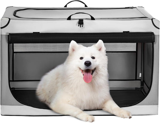 Petsfit Hondenbench met dikke mat, verstelbare stoffen hoes, ademende gaasdeuren, hondenkratten voor grote honden, 91 cm L x 61 cm B x 59 cm H grijs