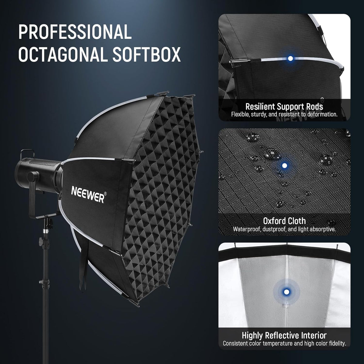 NEEWER Bowens Mount Soft Box Compatibel met Aputure 120d Compatibel met Godox SL60w Q4 AS600B CB300B Q300 Licht, diffusers, rooster, tas en reinigingsdoek, NS92P