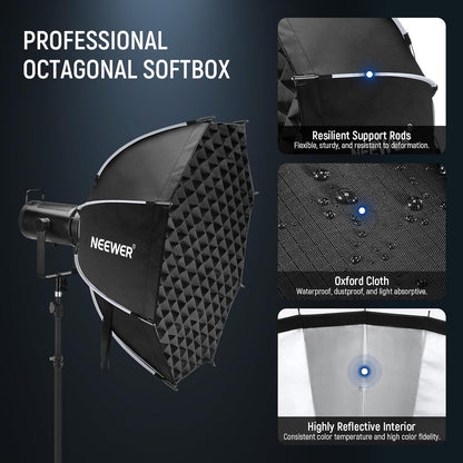 NEEWER Bowens Mount Soft Box Compatibel met Aputure 120d Compatibel met Godox SL60w Q4 AS600B CB300B Q300 Licht, diffusers, rooster, tas en reinigingsdoek, NS92P