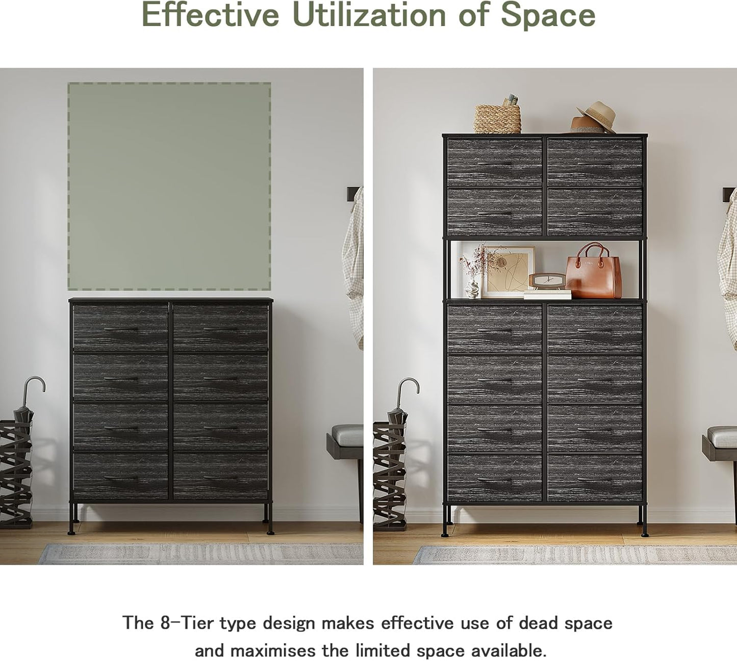 Ladekast – Ladenkast – Commode – Dressoir – Opbergkast – 12 Lades – Met Open Middenstuk – Zwart Metalen Frame