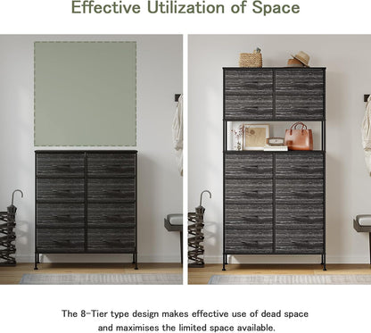Ladekast – Ladenkast – Commode – Dressoir – Opbergkast – 12 Lades – Met Open Middenstuk – Zwart Metalen Frame