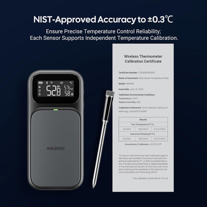 INKBIRD Draadloze Vleesthermometer, grillthermometer wifi 5G, en Bluetooth 5.4, multisensor temperatuursensor, NIST-geteste nauwkeurigheid, voor oven, grill, smoker, rotisserie airfryer oven